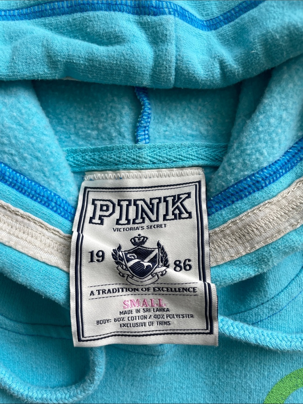 PINK Victoria's Secret Bright Aqua Hoodie with Lime Accent - Picture 6 of 8